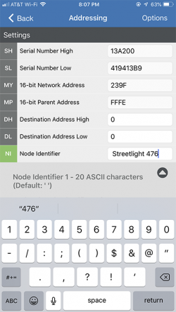 Addressing settings, modifying Node Identifier